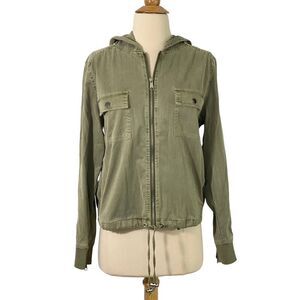 Chaser Women's M Hooded Utility Jacket Army Green Short Full Zip Tencel/Cotton